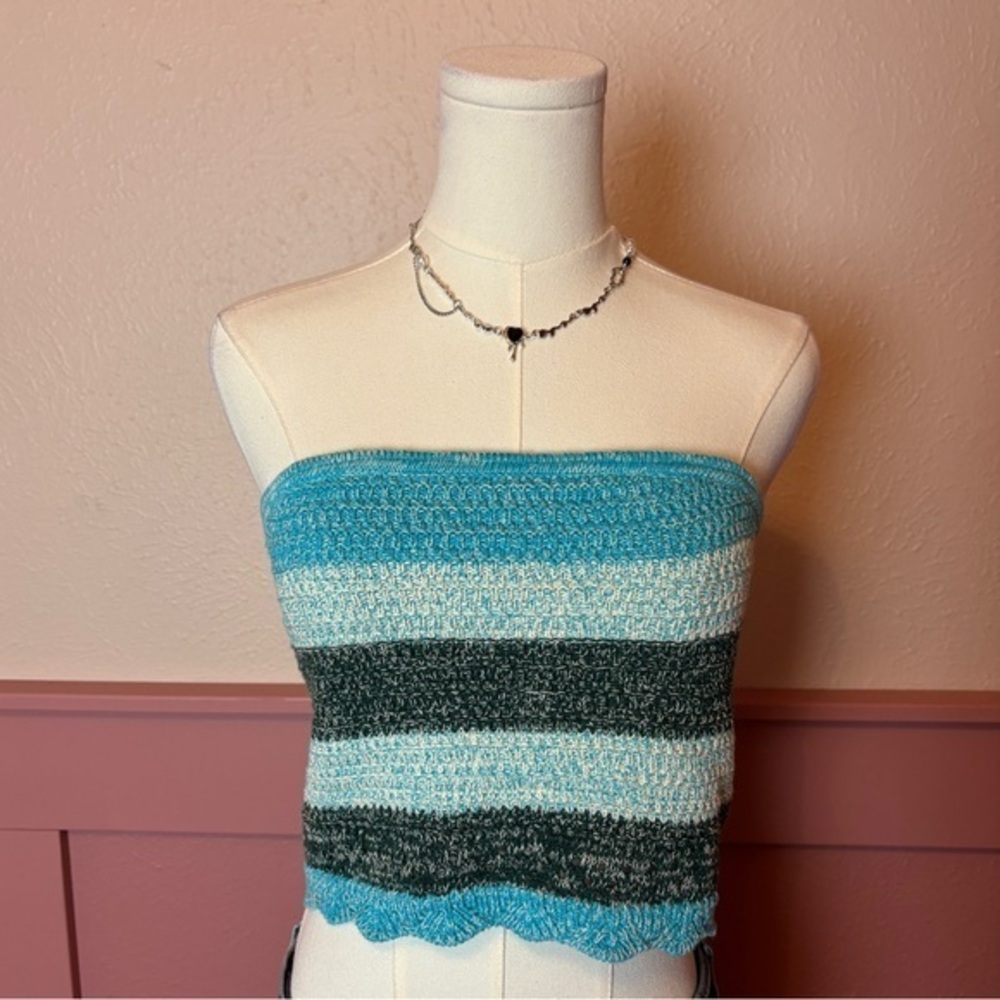 knit tumblr indie cotton tube top cotton on sz small nwt blue grey crochet boho